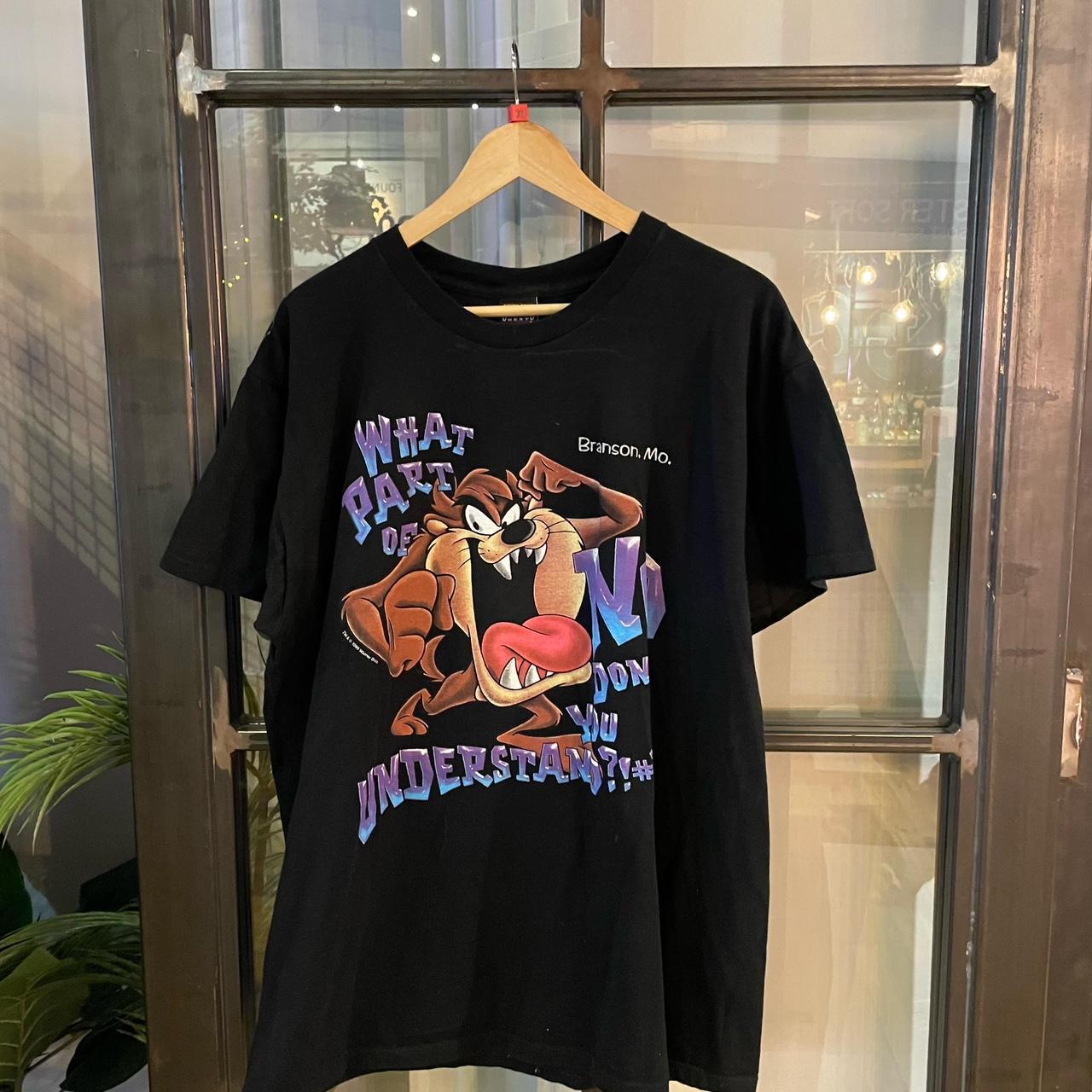 0125A44P - Vintage Retro Essential Black Looney Tunes Tasmanian Devil 1999 Graphic Print Top Tee T-shirt #90s #graphic #warnerbros #taz #looneytunes