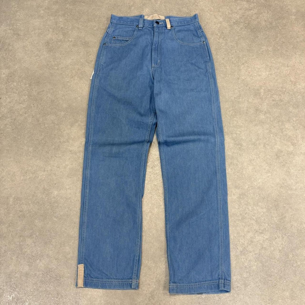 MES2710KA-U - Vintage retro essential  Jordan TWO3 Blue Wash Denim Jeans Trousers pants with embroidered detailing #denim #jordan #straightleg #jeans