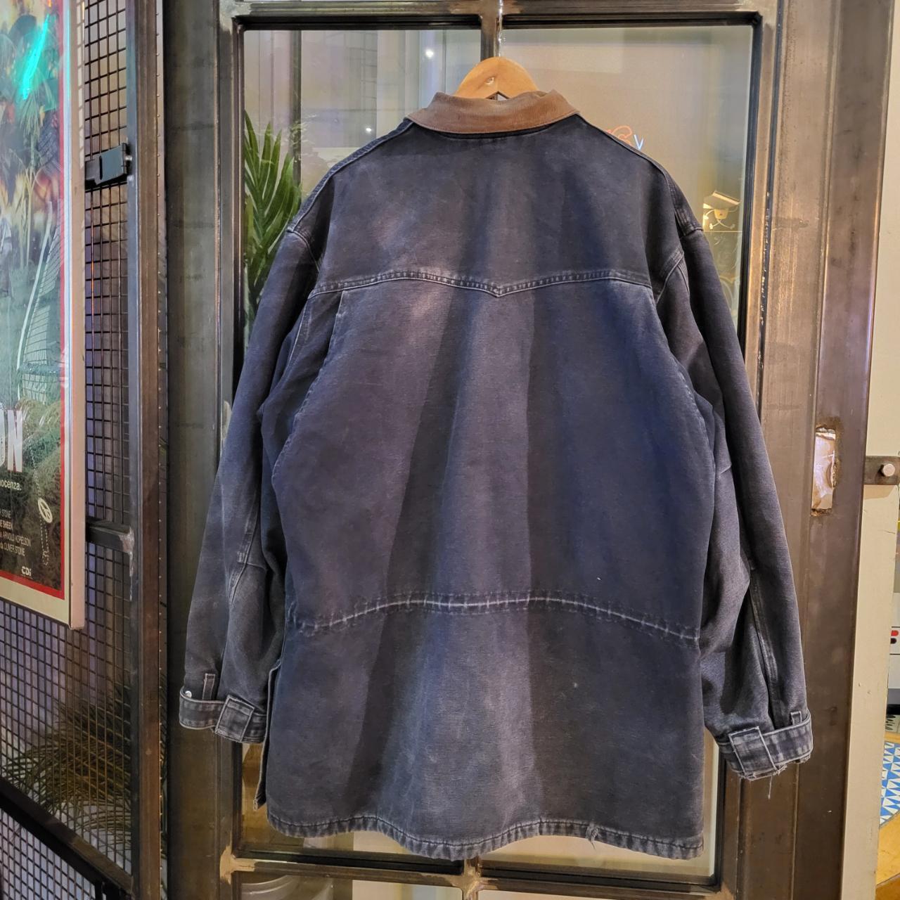 WWJ4012 - Vintage Retro essential Carhartt Navy Blue Michigan chore barn Full Zip Up blanket padded lined Canvas Collared Jacket with iconic branded patch logo #carhartt #michiganjacket #workwear #canvas
