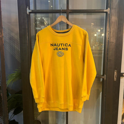0225H82P - Vintage Retro Essential Yellow Nautica Crewneck Jumper Sweatshirt with embroidered logo #90s #sportswear #essential #y2k #nautica
