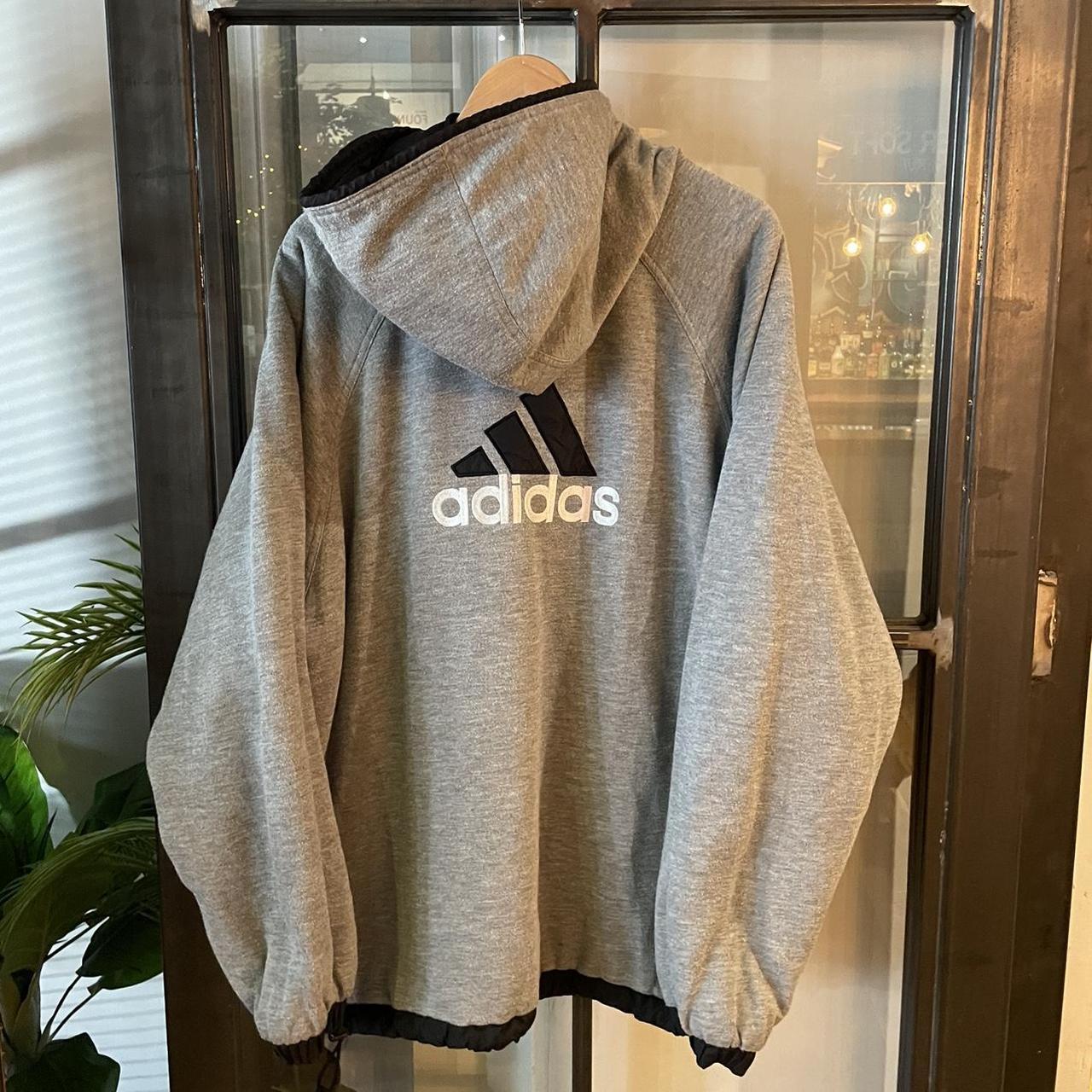 JCF000-U - Vintage essential adidas grey reversible full zip jacket coat sweatshirt lining and windbreaker reverse #adidas #3stripes #reversible #jacket #fullzip