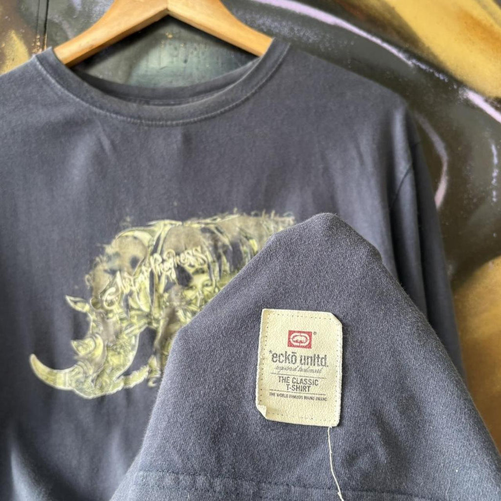 Vintage Ecko Unlimited T Shirt Tee Mens Large Navy Spellout Logo Graphic Skate Top Hip Hop 90s Y2K