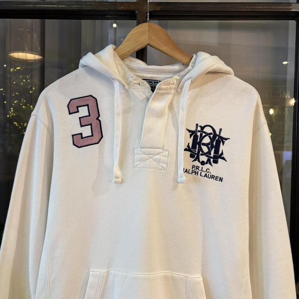 0425A54F - Vintage Retro Essential White Polo Ralph Lauren Sweatshirt Hoodie with embroidered logo #90s #sportswear #preppy #poloralphlauren #oldmoney