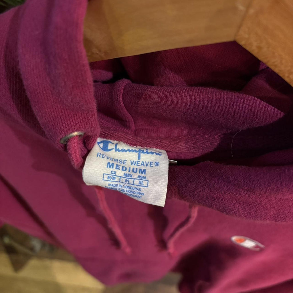 SWT365 - Vintage Retro Essential Champion Pink Hoodie Jumper Sweatshirt with big spellout embroidered logo #90s #sportswear #essential #champion #y2k