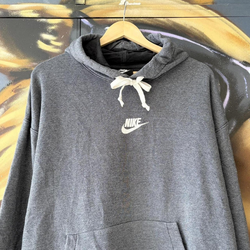 Vintage Nike Hoodie Top Mens XL Grey Centre Swoosh Logo Streetwear Sweatshirt Essential Minimal 90s Y2K