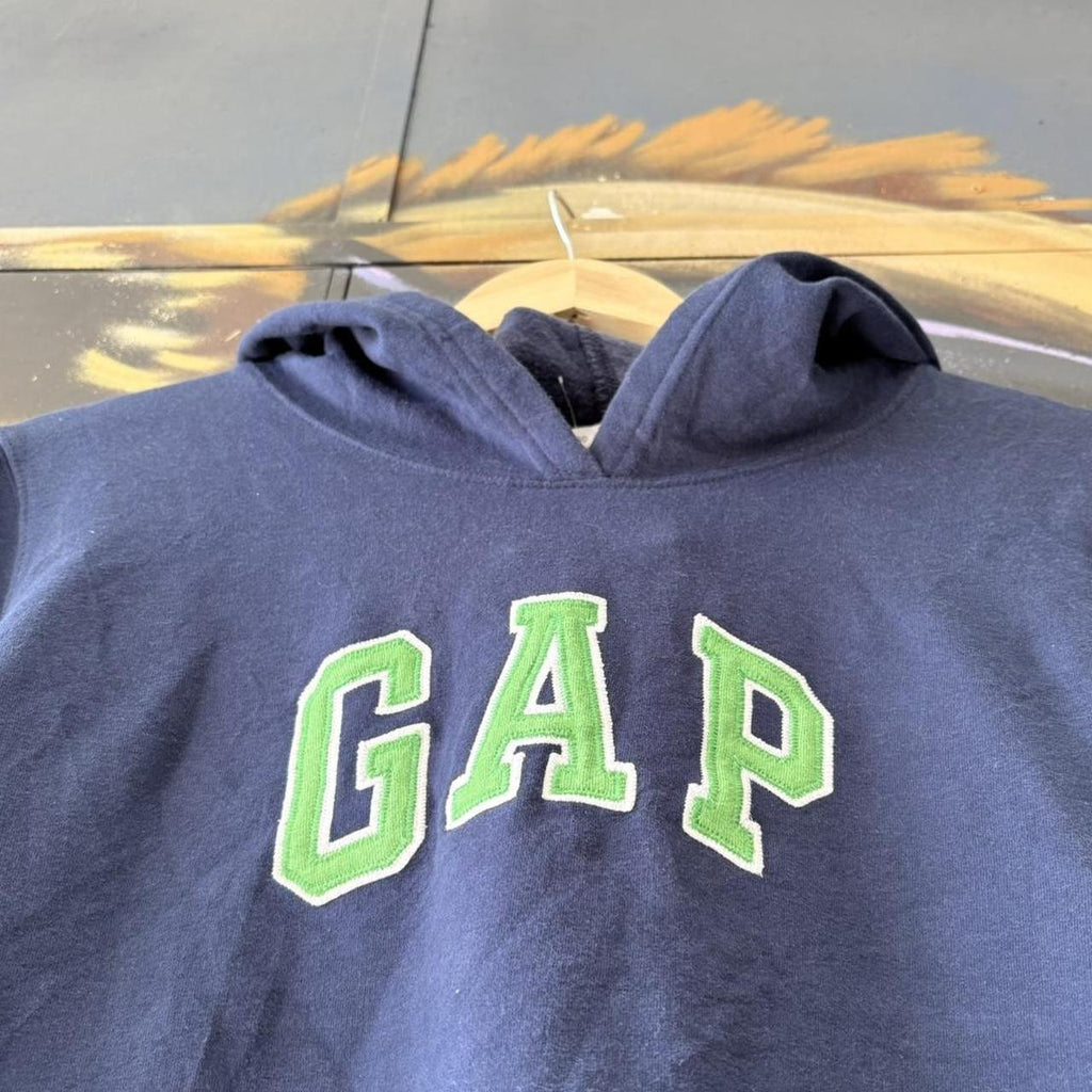 Vintage GAP Hoodie Womens Medium Spellout Logo Navy Blue USA Collegiate Varsity Streetwear 90s Y2K