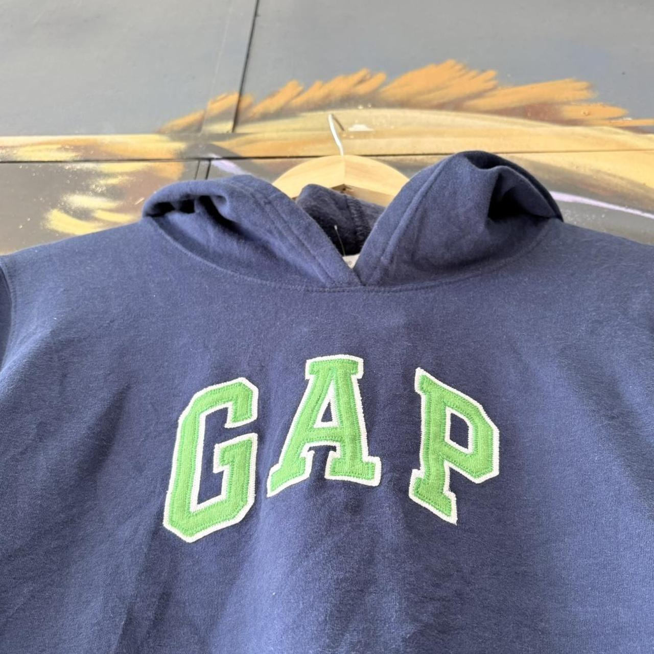 Vintage GAP Hoodie Womens Medium Spellout Logo Navy Blue USA Collegiate Varsity Streetwear 90s Y2K