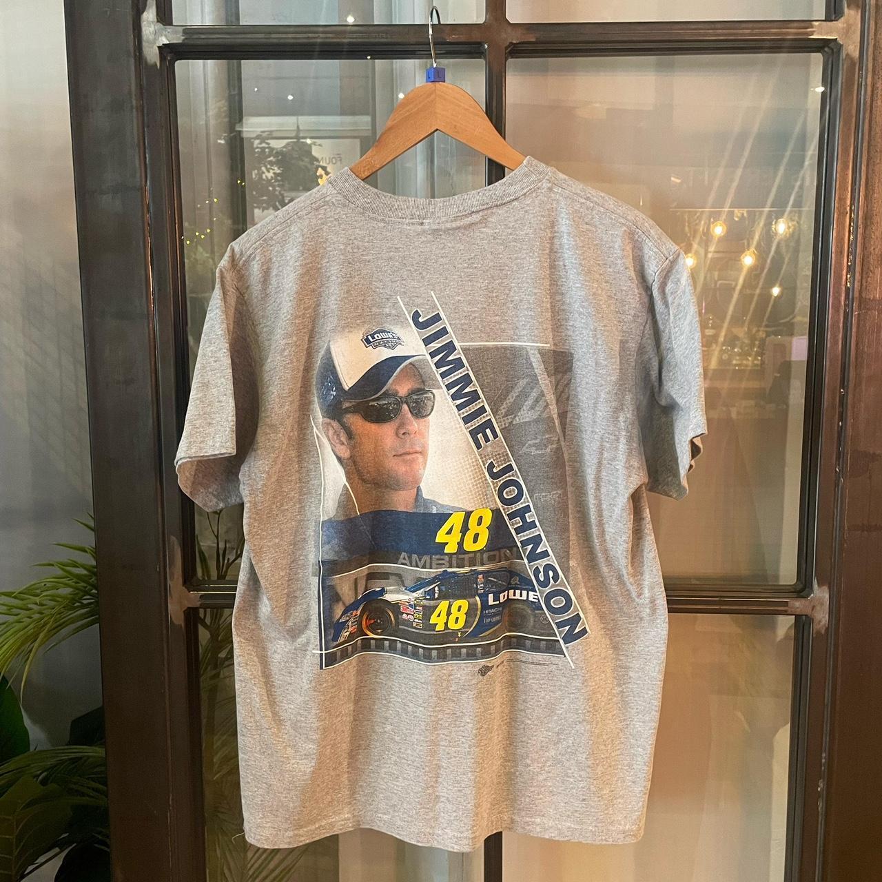 0225H116P - Vintage Retro Essential Grey NASCAR Jimmie Johnson 48 Graphic Print Top Tee T-shirt #90s #graphic #nascar #racing #racer