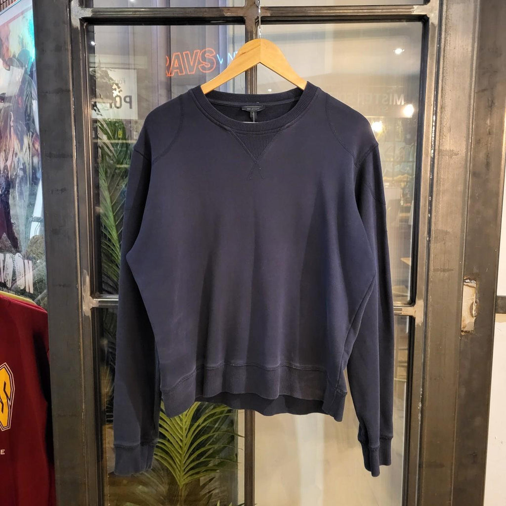 SWT126-P - Vintage retro navy essential Belstaff sweatshirt jumper pullover crewneck with arm logo true vintage Y2K 90s wide boxy fit