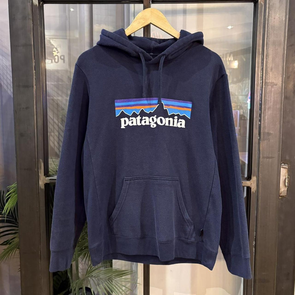 BR1912JI-F - Vintage Retro Essential Navy Patagonia Uprisal Hoody Recycled Cotton Polyester Unisex Sweatshirt Hoodie print logo #recycled #outdoors #essential #patagonia #y2k