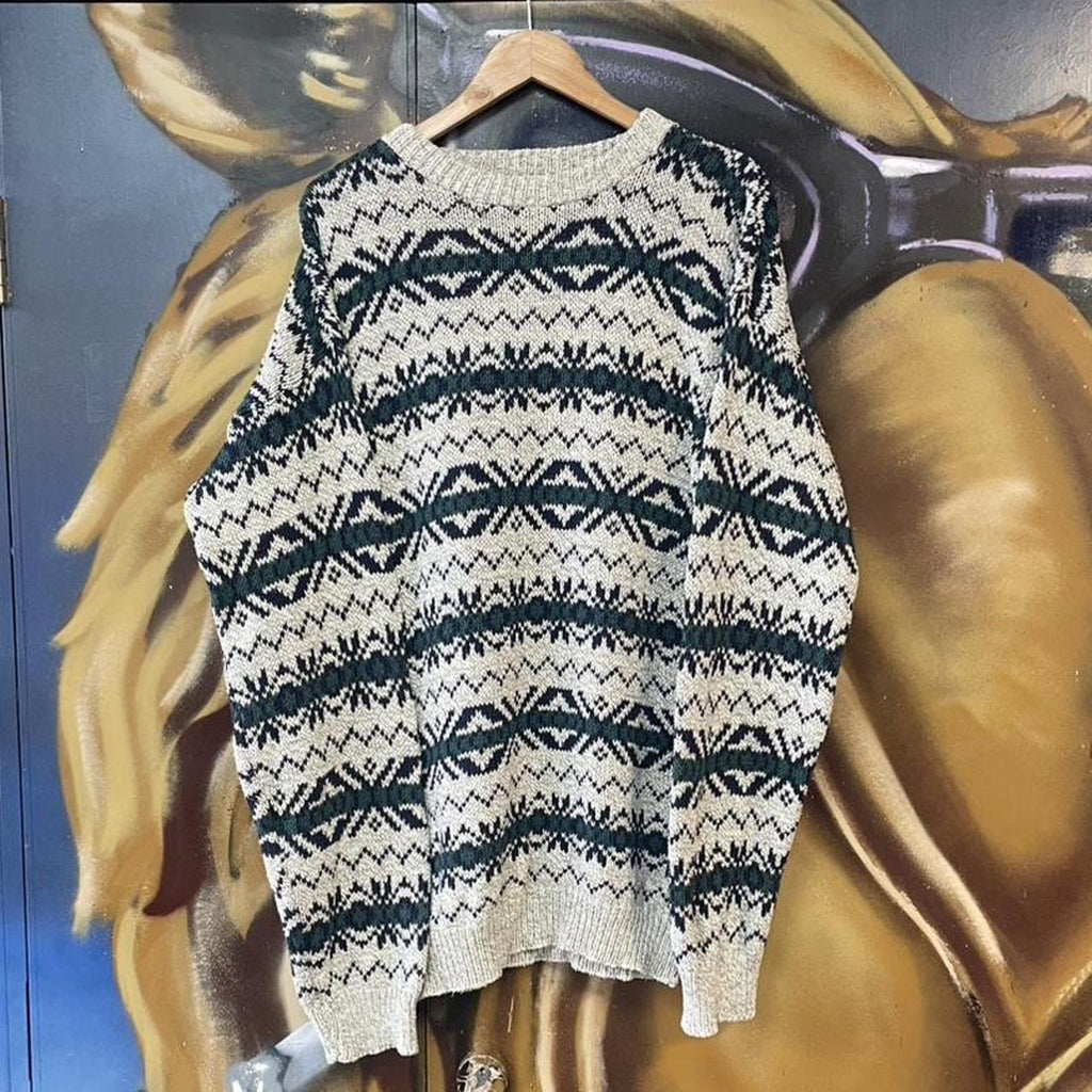 Vintage Funky Pattern Knit Grandad Sweater