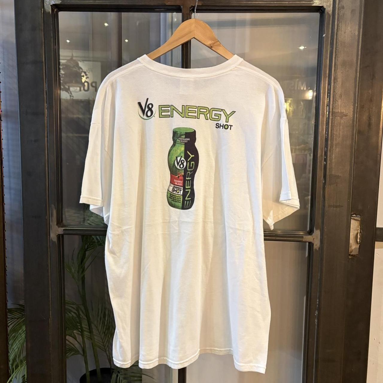 TEE620F - Vintage Retro Essential White V8 Energy Shot Graphic Print Top Tee T-shirt #90s #graphic #kyle #energydrink #v8energy