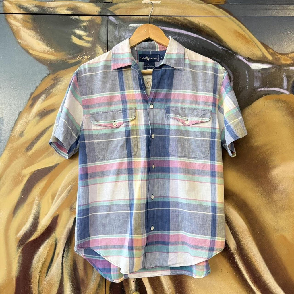 BR1912ALM-P - Vintage Ralph Lauren Blue Check short sleeve camp collar double pocket button up polo shirt top #Y2K #preppy #chiefkeef #smartcasual #oldmoney