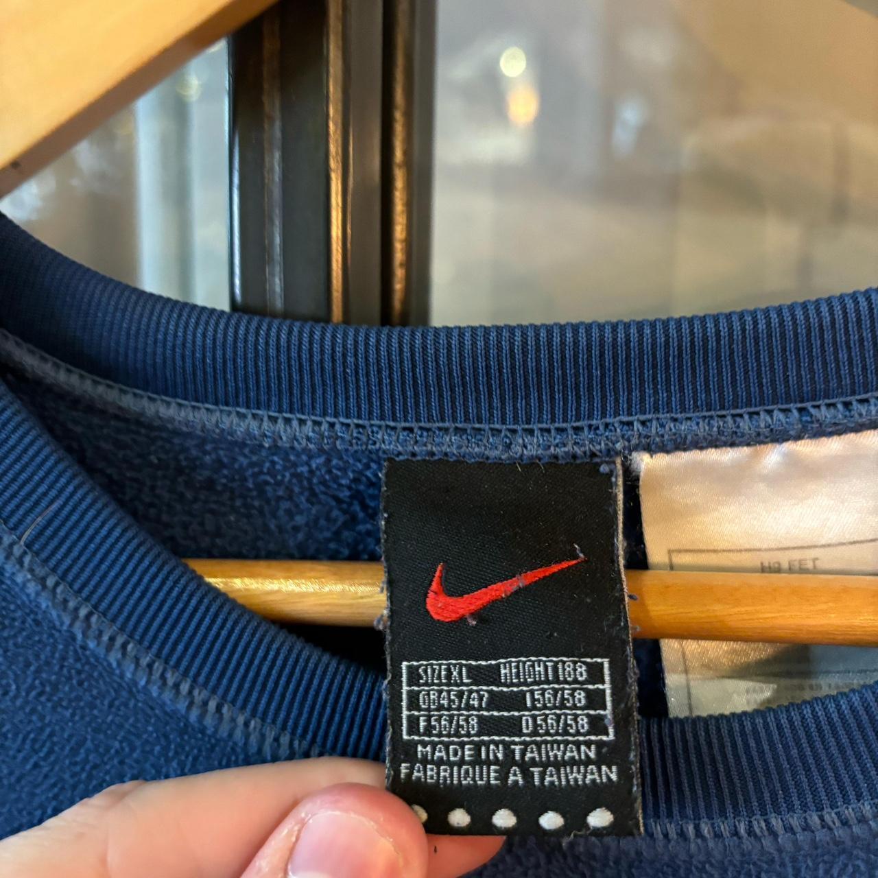 SWT544BR - Vintage Retro Essential Blue Nike Re-worked woth Patches Fleece Jumper Sweatshirt with centre embroidered swoosh logo #fleece #sportswear #rework #y2k #nike