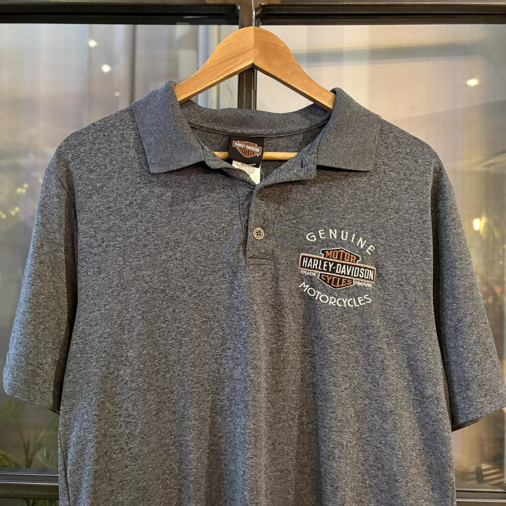 TEE640F -  Vintage Retro Essential Harley Davidson button up collared polo Top with embroidered logos #graphic #motorcycles #biker #harley #harleydavidson
