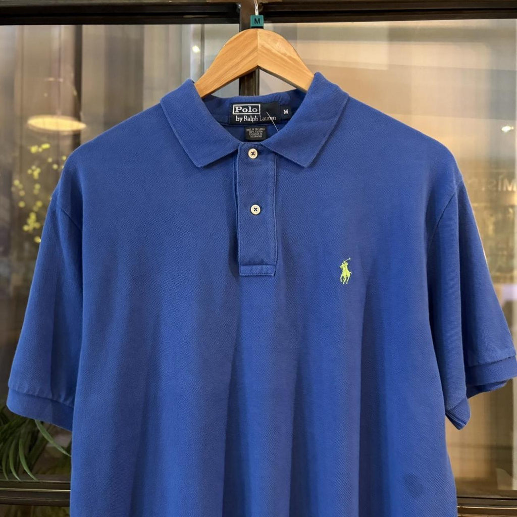 POL436-F - Vintage Retro Ralph Lauren Plain Blue Polo Shirt Short Sleeve collared button up top  #Y2K #preppy #chiefkeef #oldmoney #ralphlauren
