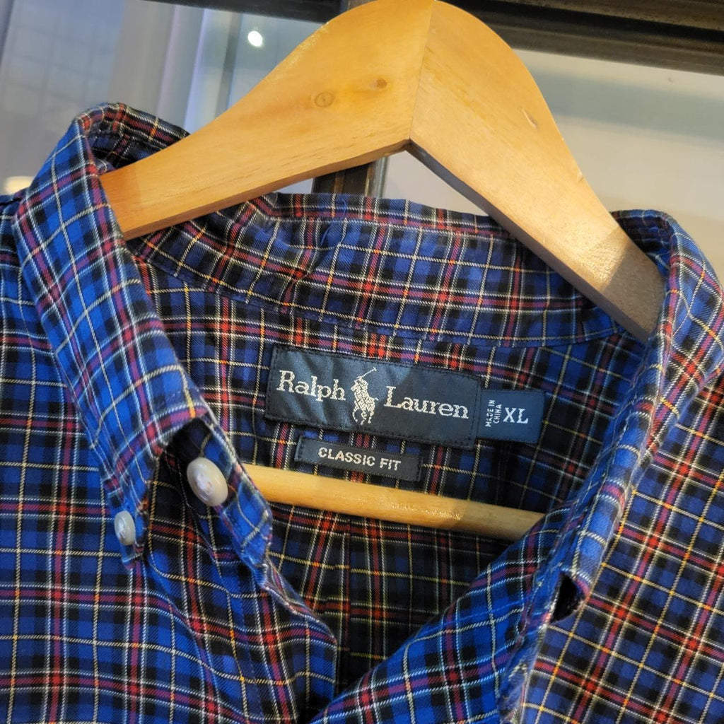 RLS053 - Vintage Ralph Lauren Navy Red Checkered Button Up Shirt Longsleeve collared top #Y2K #preppy #smartcasual #golf #oldmoney
