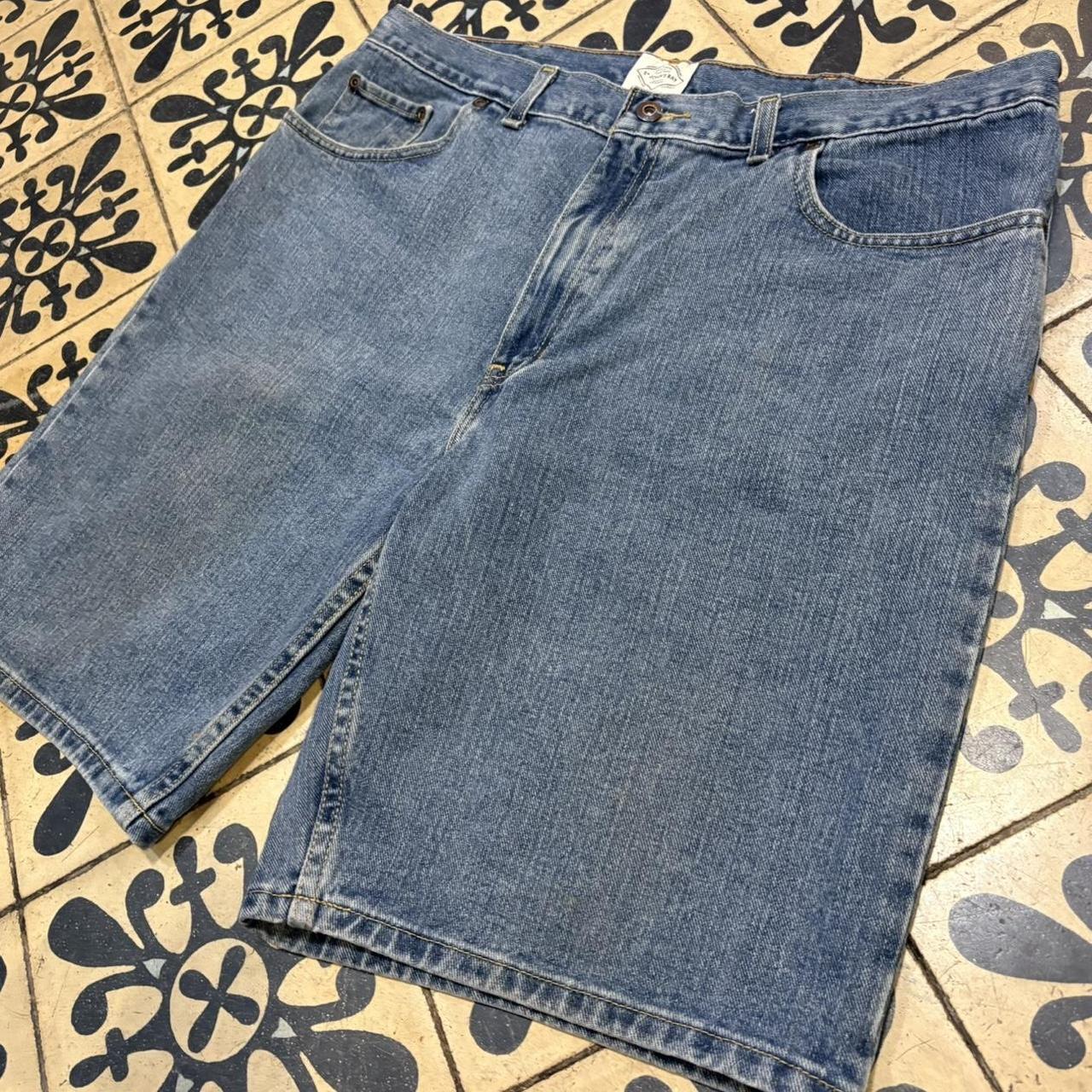 MA0503Z-P - American Vintage Retro Essential St. Johns Bay Blue Wash Denim Shorts Jorts with detailed patch Logo hip hop baggy wide leg 90s 00s y2k grunge streetwear style workwear #hiphop #90s #jorts #skater