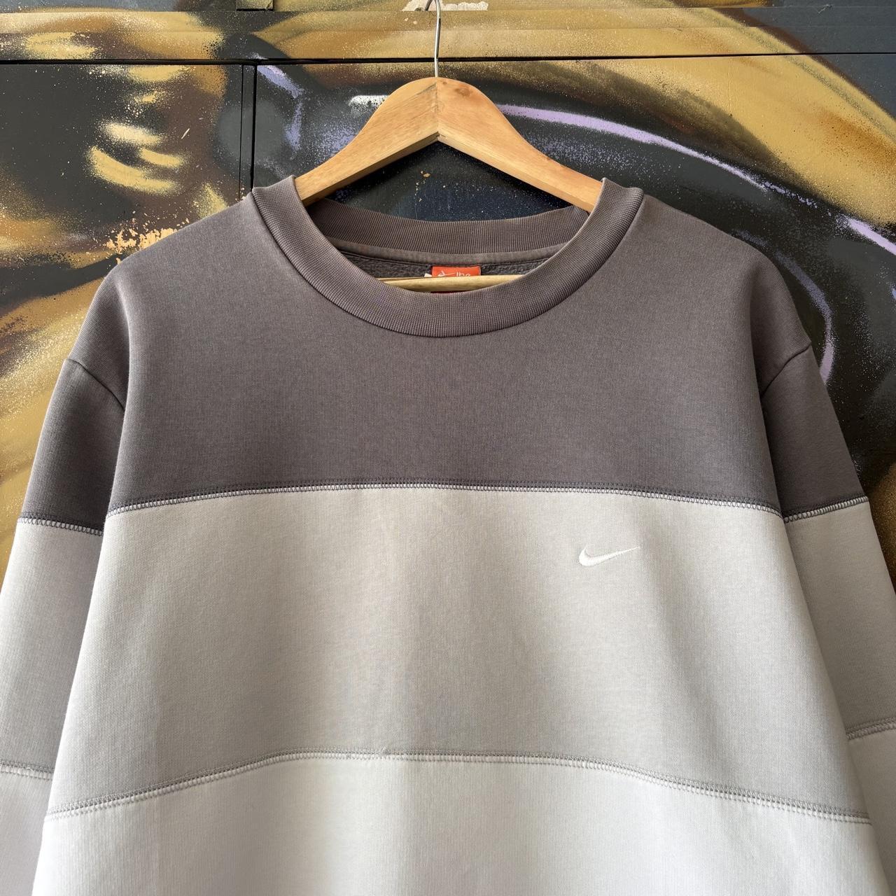Vintage Nike Sweatshirt Mens XL Grey White Solo Swoosh Striped Pullover Jumper Top 90s Y2K 00s