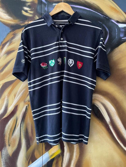 6 Nations Rugby Badges Stripe Polo Tee