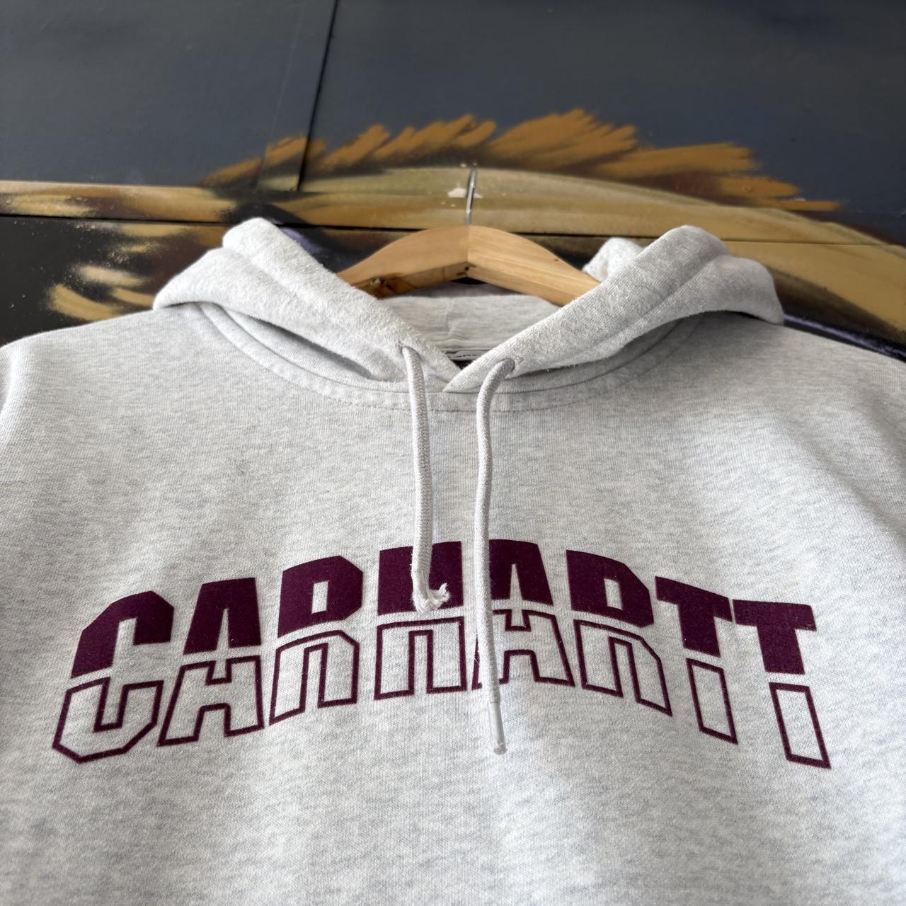 Carhartt WIP Hoodie Mens Medium Grey District Logo Graphic Print Sweatshirt Pullover Jumper Top 90s Y2K 00s