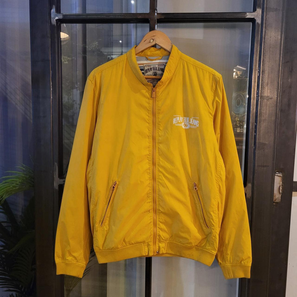 WDB008 - Vintage Retro Replay Yellow Essential Bomber Lightweight Windbreaker Full zip up jacket #y2k #replay #bomberjacket #featival