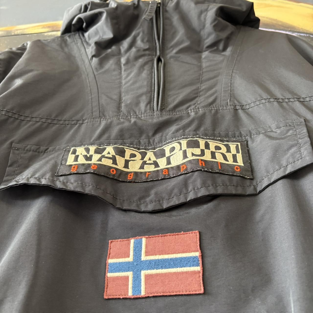 Napapijri Rainforest Jacket Mens XL Black Fleece Lined Quarter Zip Smock Pullover Coat Outdoors Y2K