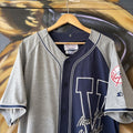 Vintage New York Yankees T shirt Mens Large Navy Grey Button Up Baseball Jersey Training Tee Top 90s Y2K 00s
