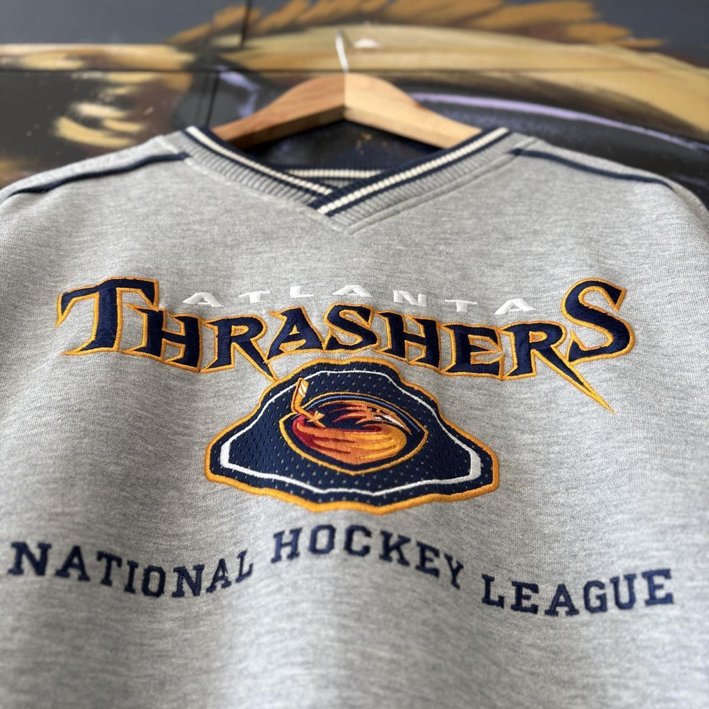 Vintage Lee Sport Sweatshirt Mens XL Grey NHL Atlanta Thrashers Hockey Pullover Jumper Top 90s Y2K 00s
