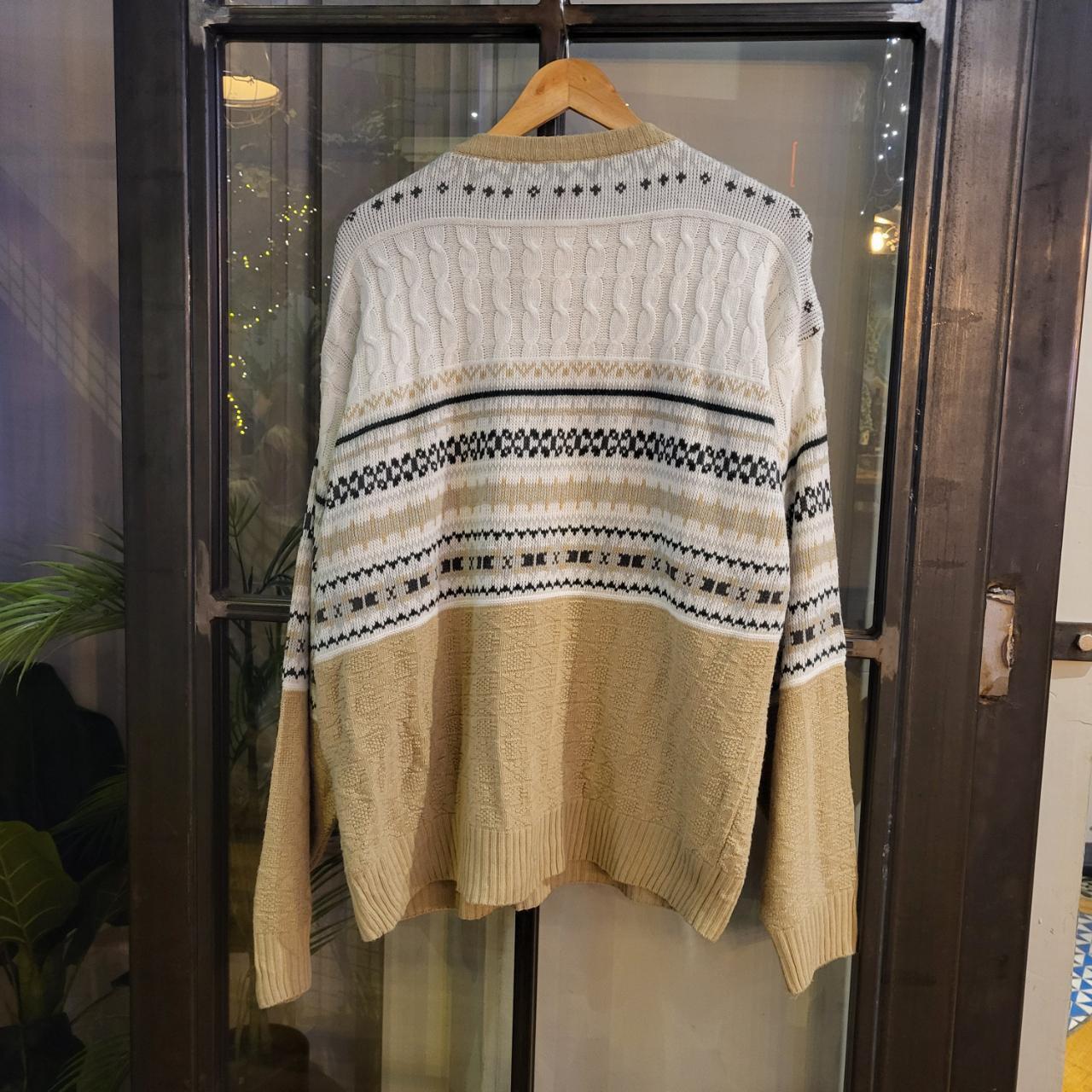 WDB061 - Vintage Retro Beige Cream grandad knit Patterned Sweatshirt Knitwear sweater Jumper #hiphop #coogi #biggie #grandad #sweater