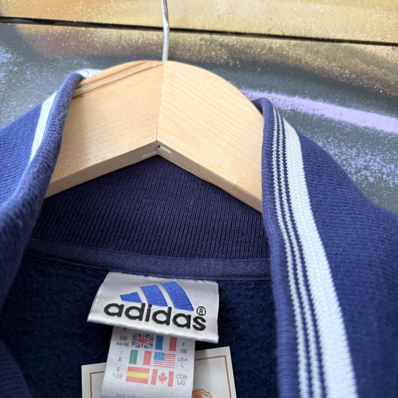 MES1102FO-P - Vintage Retro Essential Blue Adidas 1/4 Zip Fleece Jumper Sweatshirt with embroidered logo #90s #sportswear #essential #y2k #adidas