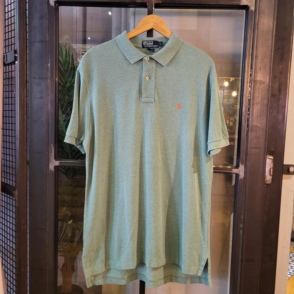 POL002 - Vintage Ralph Lauren pastel green Stripe Polo Shirt Short Sleeve collared button up top