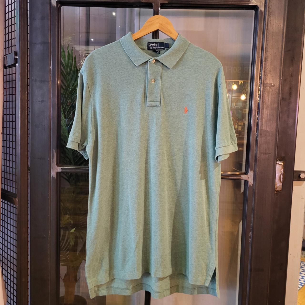 POL002 - Vintage Ralph Lauren pastel green Stripe Polo Shirt Short Sleeve collared button up top