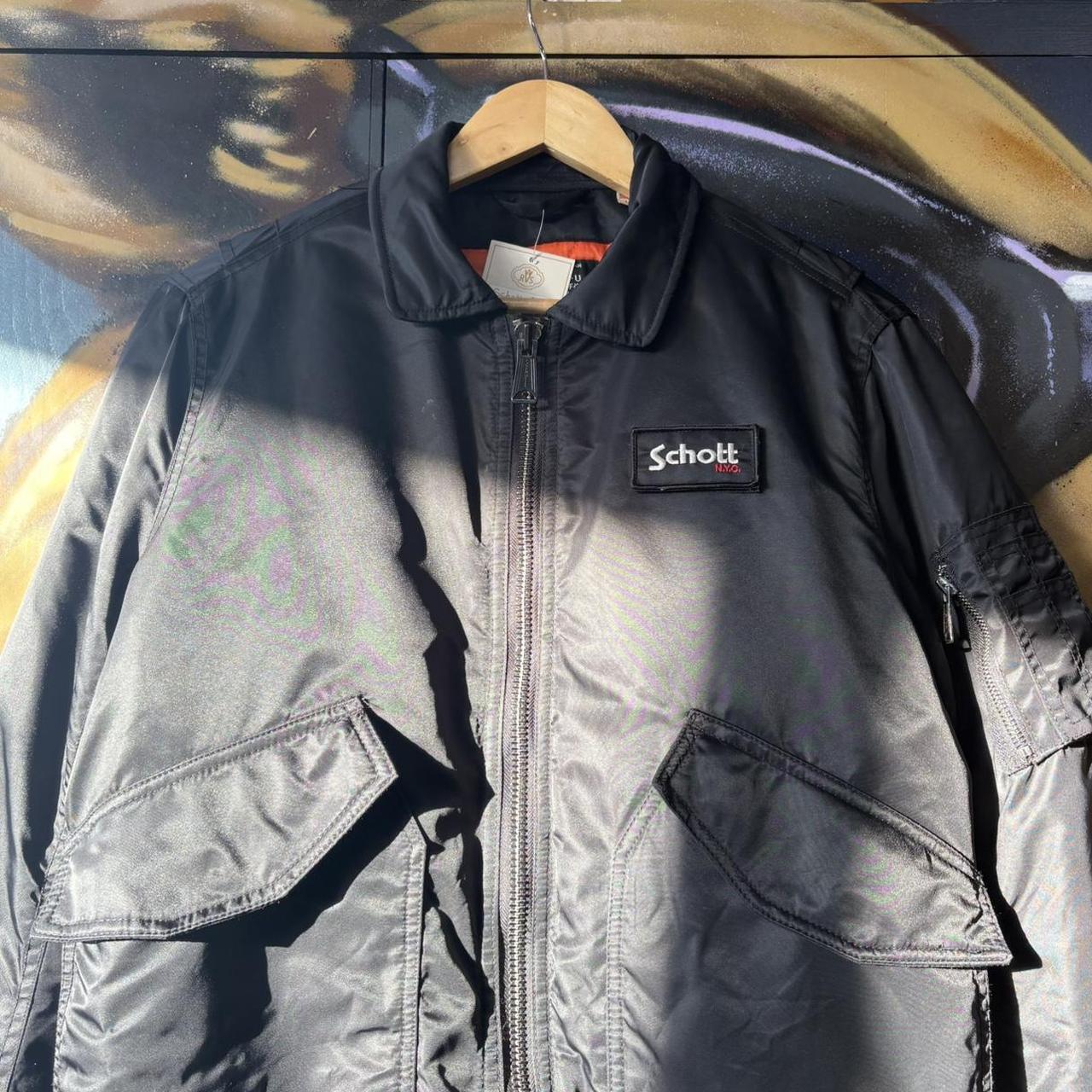 CP29A1-U - Vintage Retro Essential Black Schott N.Y.C Zip Up collared bomber padded jacket coat #gorpcore #nyc #expedition #bomber #schott