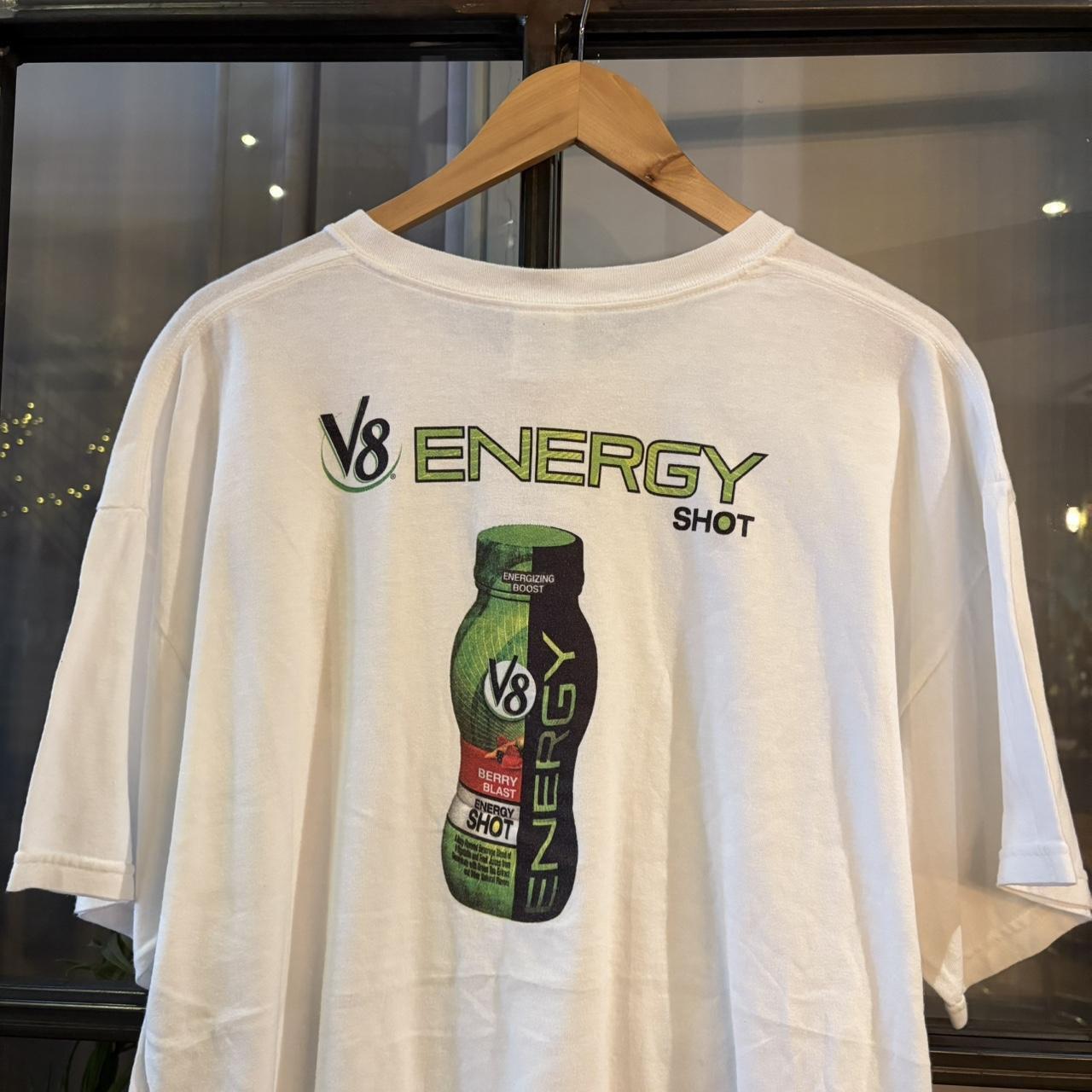 TEE620F - Vintage Retro Essential White V8 Energy Shot Graphic Print Top Tee T-shirt #90s #graphic #kyle #energydrink #v8energy