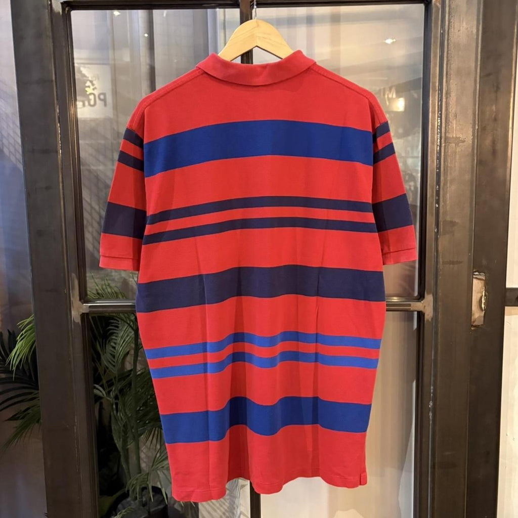 BR1912ADH-P - Vintage Retro Ralph Lauren Red and Blue Striped Polo Shirt Short Sleeve collared button up top  #Y2K #preppy #chiefkeef #oldmoney #ralphlauren