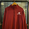 SWT236 - Vintage Retro Essential adult Champion Burgundy Red 1/4 Zip Fleece sweatshirt jumper crewneck with big graphic spellout small chest embroidered 90s y2k style