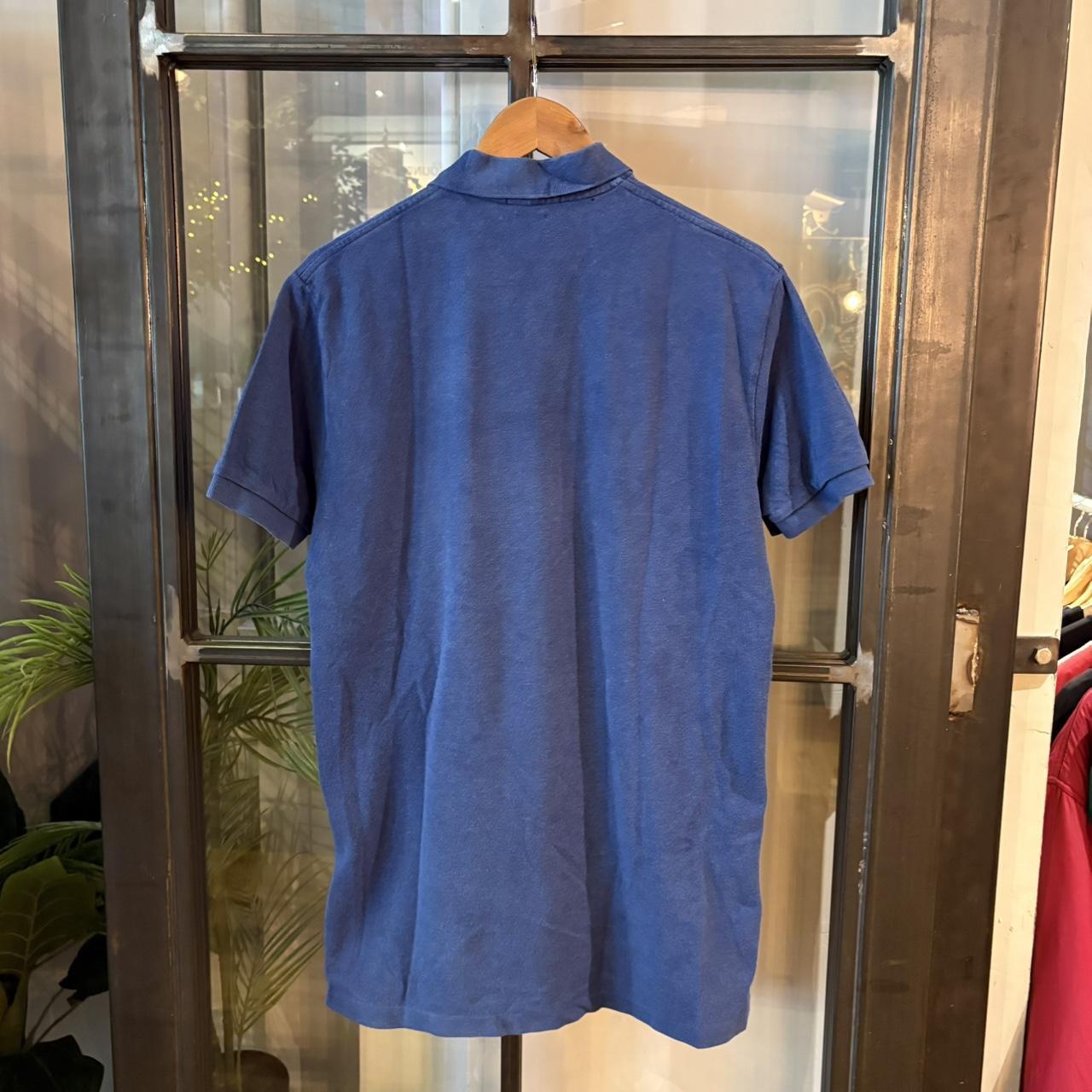 POL402F-P - Vintage Retro Ralph Lauren Blue Plain Polo Shirt Short Sleeve collared button up top  #Y2K #preppy #chiefkeef #oldmoney #ralphlauren