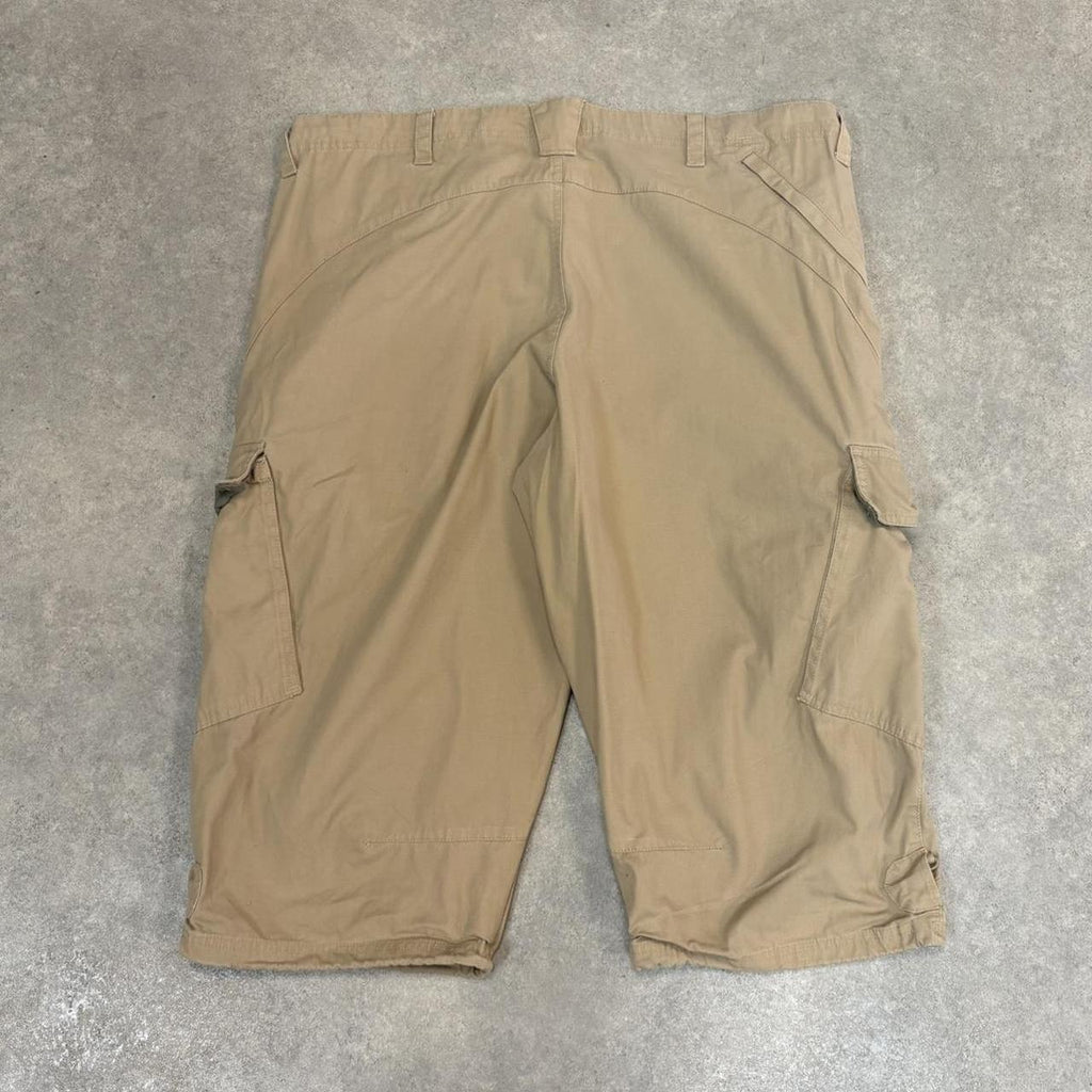 Vintage Beige Nike Cargo Shorts Mens 42” Over Knee Baggy Wide Leg Skate Surf Utility Hip Hop Streetwear Y2K