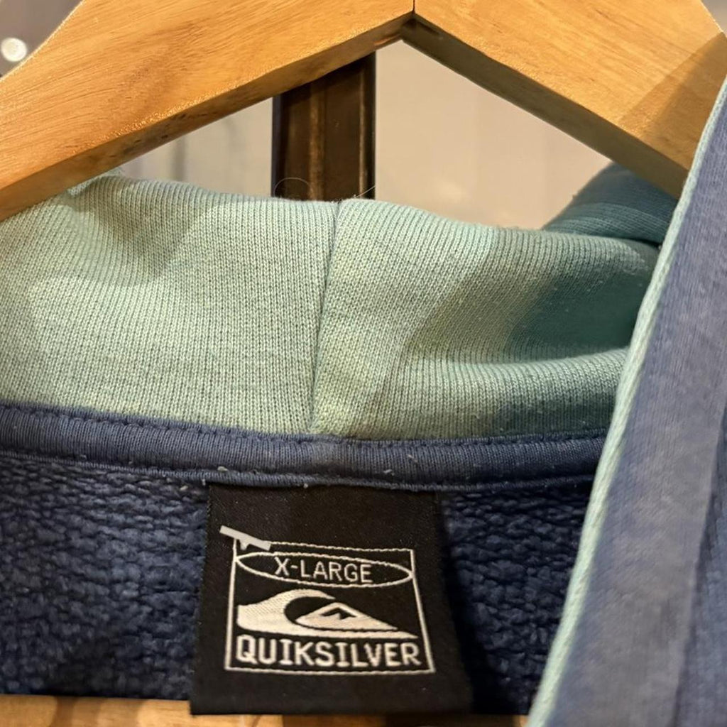 Vintage Quiksilver Hoodie Mens XL Blue Centre Spellout Logo Jumper Pullover Skate Surf Y2K 90s 2000s