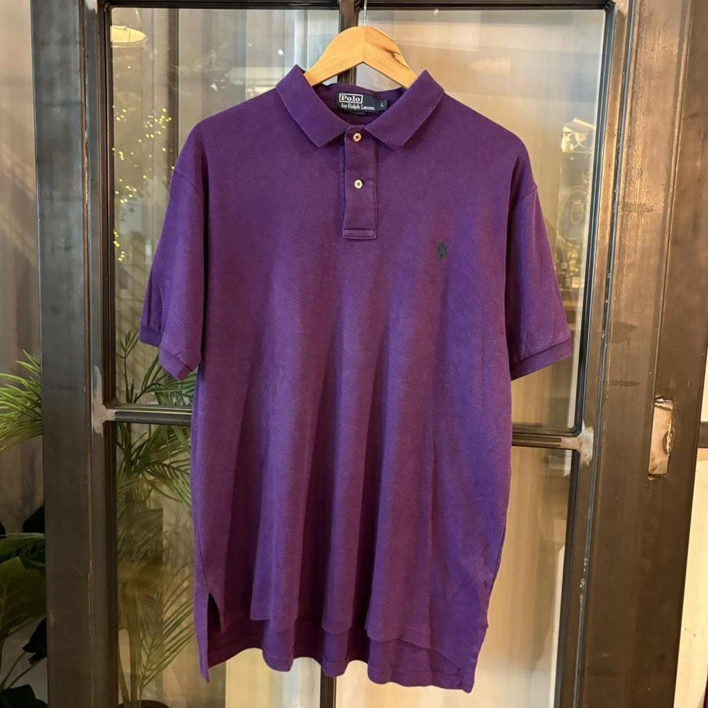 POL401-F - Vintage Retro Ralph Lauren Purple Plain Polo Shirt Short Sleeve collared button up top  #Y2K #preppy #chiefkeef #oldmoney #ralphlauren