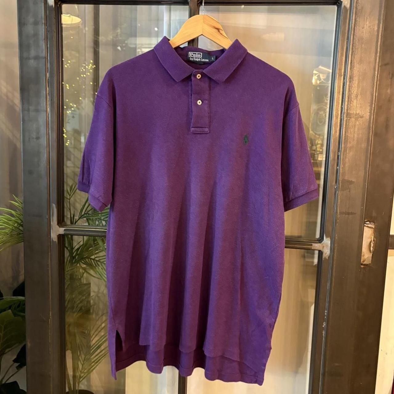 POL401-F - Vintage Retro Ralph Lauren Purple Plain Polo Shirt Short Sleeve collared button up top  #Y2K #preppy #chiefkeef #oldmoney #ralphlauren