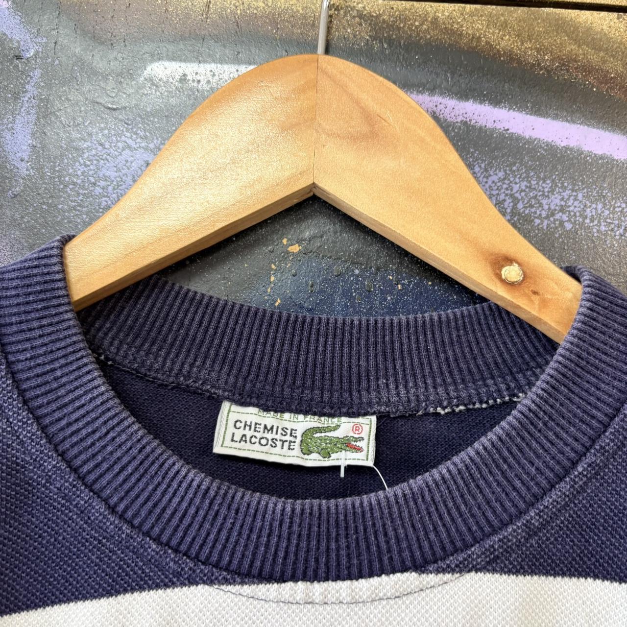 Vintage Lacoste Chemise Sweatshirt Mens Large Striped Crewneck Navy White Logo 90s Y2K