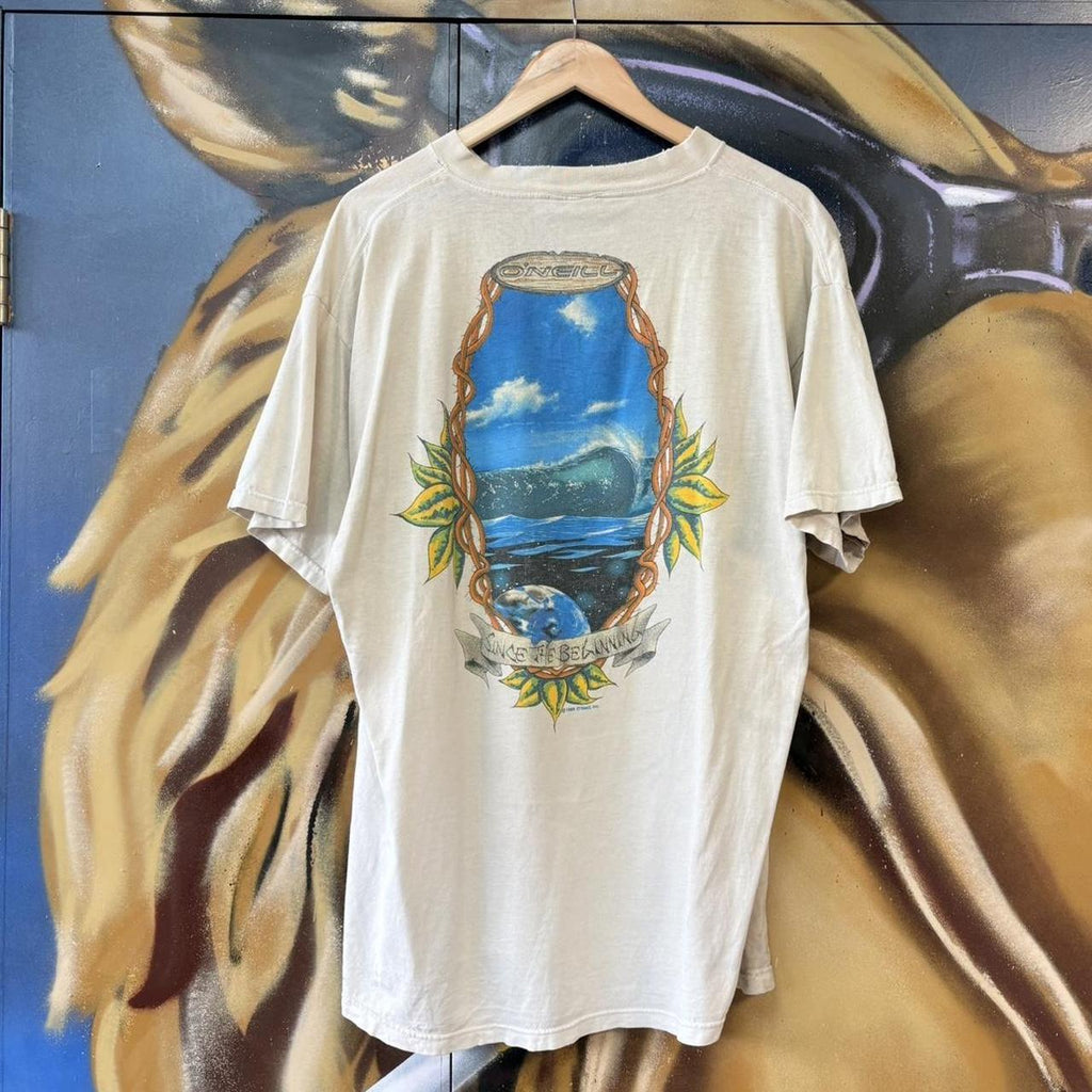 Vintage O’Neill Surf T-Shirt Mens XL Distressed Thrashed Graphic Back Print Skate Grunge Beach Tee 90s Y2K