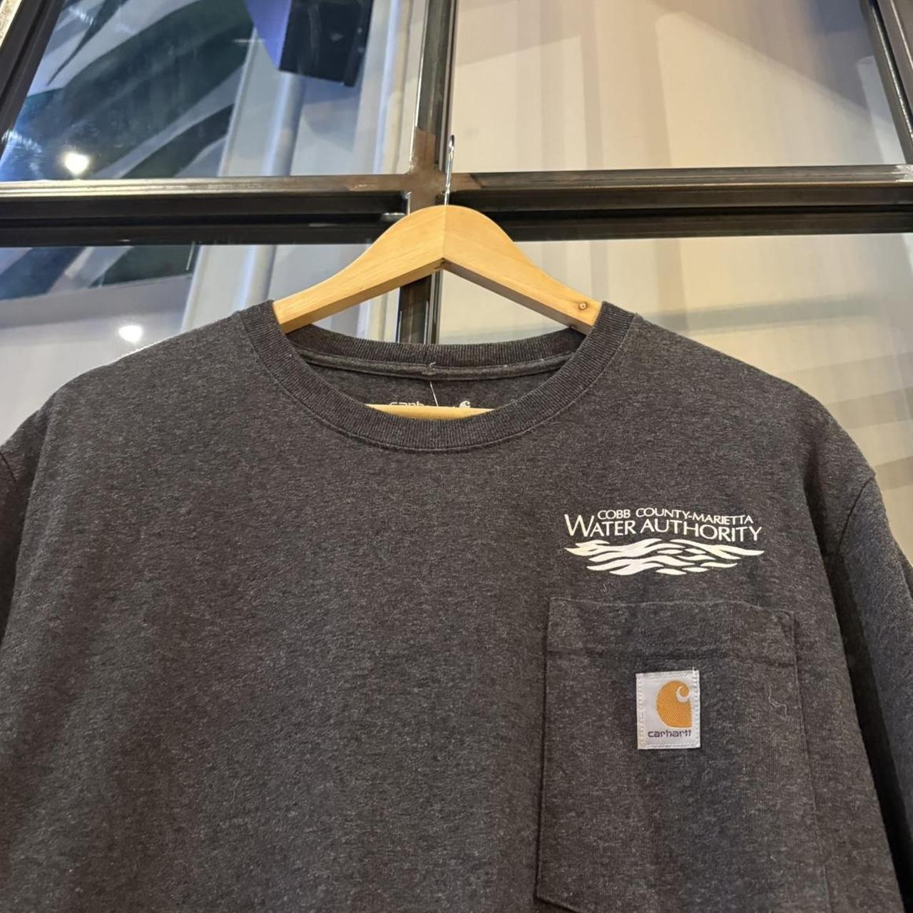 BR2306NU-F - Vintage Retro Essential Dark Grey Carhartt Cobb County-Marietta Water Authority Graphic Print Pocket Top Tee T-shirt with embroidered patch logo #skater #workwear  #carhartt #y2k #graphic