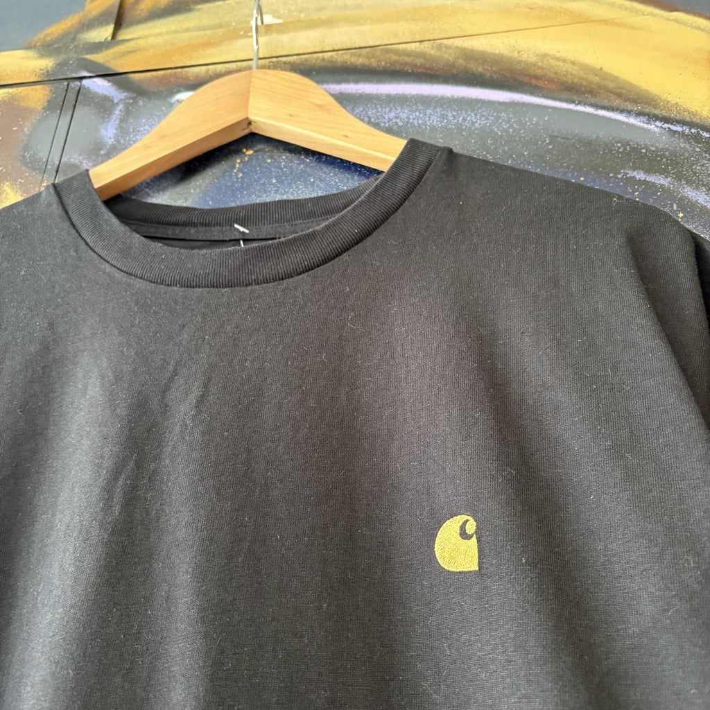 Carhartt WIP T shirt Mens Large Black Chase Minimal Plain Essential Workwear Tee Top 90s Y2K 00s