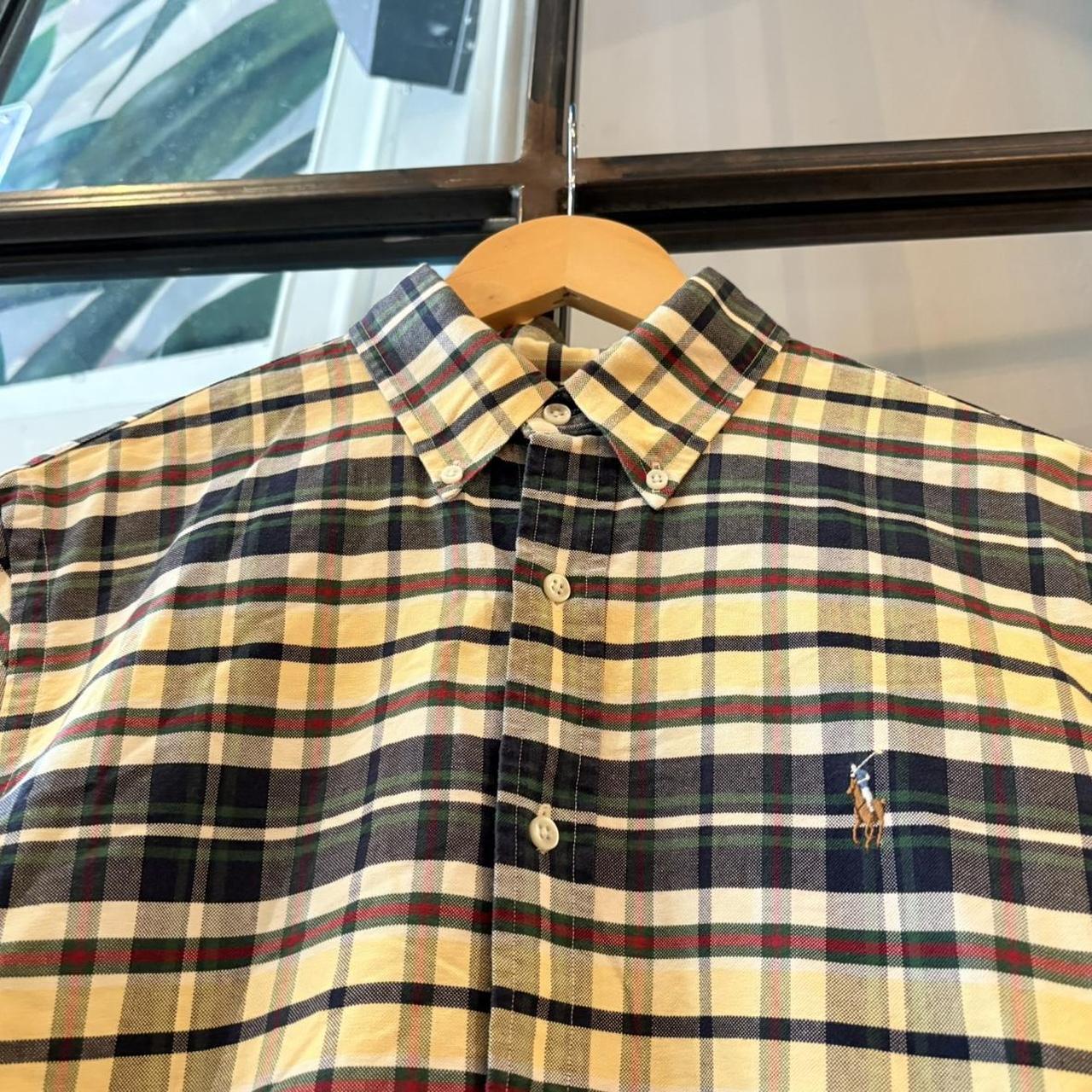 Vintage Ralph Lauren Pale Yellow Navy Check Longsleeve collared button up polo shirt top #Y2K #preppy #chiefkeef #smartcasual #oldmoney