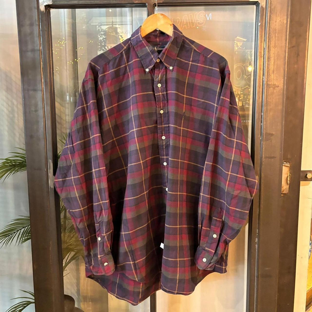RLS236F - Vintage Ralph Lauren Plum Check Longsleeve collared button up polo shirt top #Y2K #preppy #chiefkeef #smartcasual #oldmoney