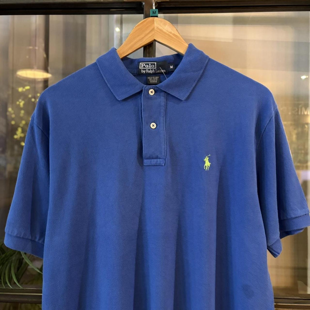 POL436F - Vintage Retro Ralph Lauren Plain Blue Polo Shirt Short Sleeve collared button up top  #Y2K #preppy #chiefkeef #oldmoney #ralphlauren