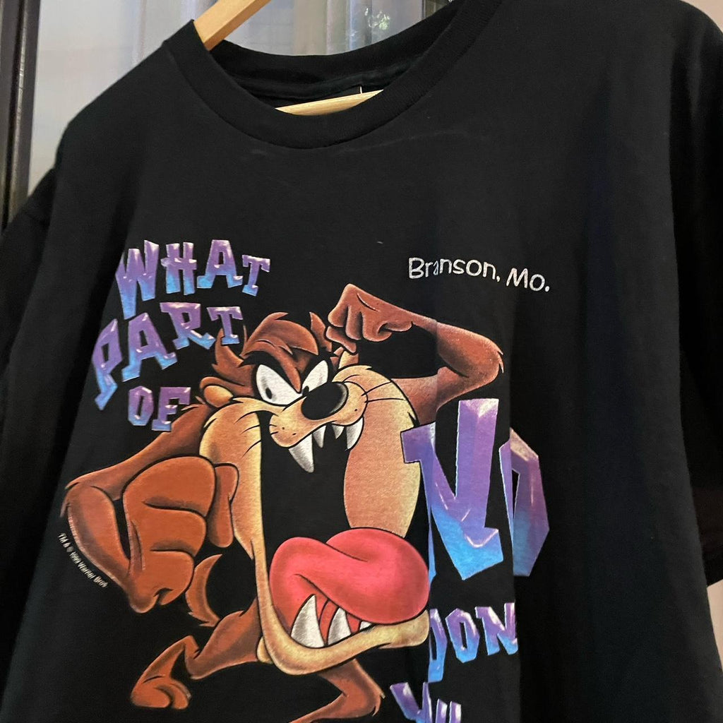 0125A44P - Vintage Retro Essential Black Looney Tunes Tasmanian Devil 1999 Graphic Print Top Tee T-shirt #90s #graphic #warnerbros #taz #looneytunes